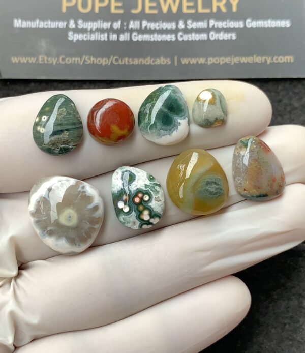 Natural Ocean Jasper Gemstone Smooth Fancy Shape Cabochon High Quality Loose Gemstones For Jewelry Making 8-18 MM Size 8 Pcs V2711