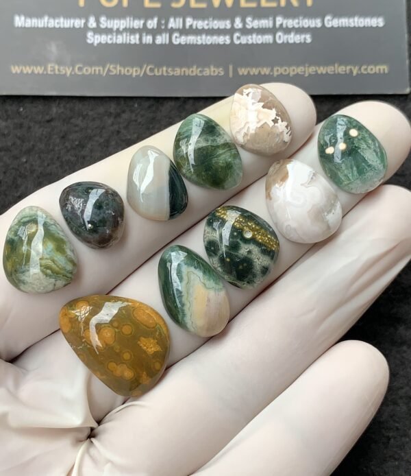 Natural Ocean Jasper Gemstone Smooth Fancy Shape Cabochon High Quality Loose Gemstones For Jewelry Making 12-9 MM Size 10 Pcs V2716 - Image 2