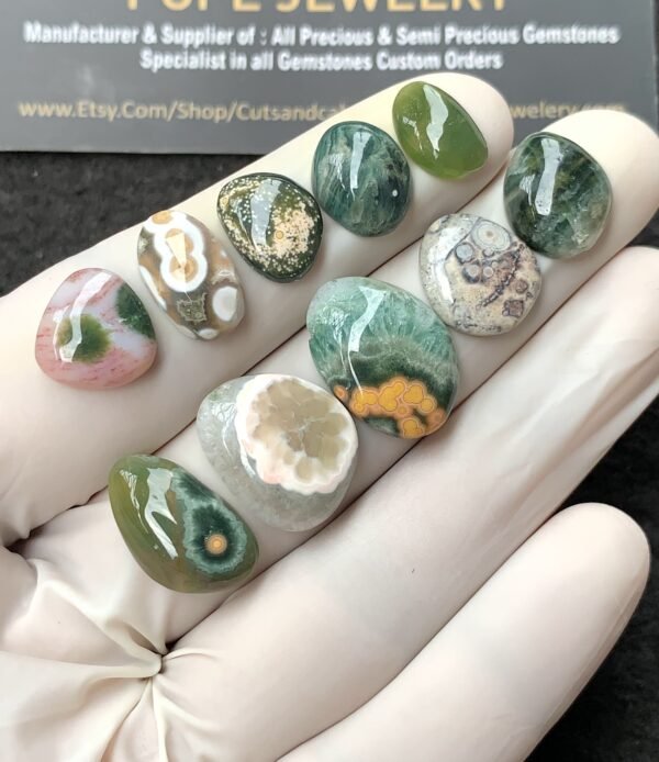 Natural Ocean Jasper Gemstone Smooth Fancy Shape Cabochon High Quality Loose Gemstones For Jewelry Making 12-18 MM Size 10 Pcs V2717 - Image 2