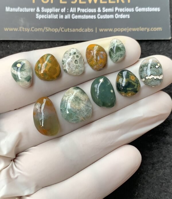 Natural Ocean Jasper Gemstone Smooth Fancy Shape Cabochon High Quality Loose Gemstones For Jewelry Making 10-16 MM Size 10 Pcs V2718