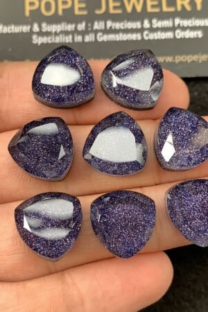 Natural Blue Sandstone & Doublet Gemstone Step Cut Trillion Shape Cabochon High Quality Loose Gemstones For Jewelry Making 14 MM Size 8 Pcs SM 24527