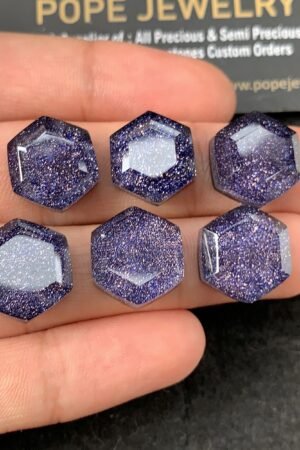Natural Blue Sandstone & Doublet Gemstone Step Cut Hexagon Shape Cabochon High Quality Loose Gemstones For Jewelry Making 14 MM Size 6 Pcs SM 24529