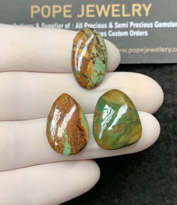 Natural American Turquoise Gemstone Smooth Mix Cabochon High Quality Loose Gemstones For Jewelry Making 20-21 MM Size 3 Pcs SM24572