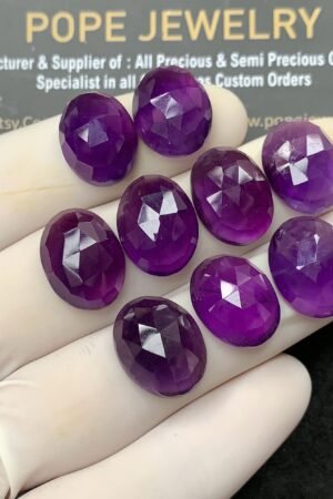 Natural Amethyst Gemstone Rose Cut Oval Cabochon High Quality Loose Gemstones For Jewelry Making 12x15 MM Size 9 Pcs SM24581