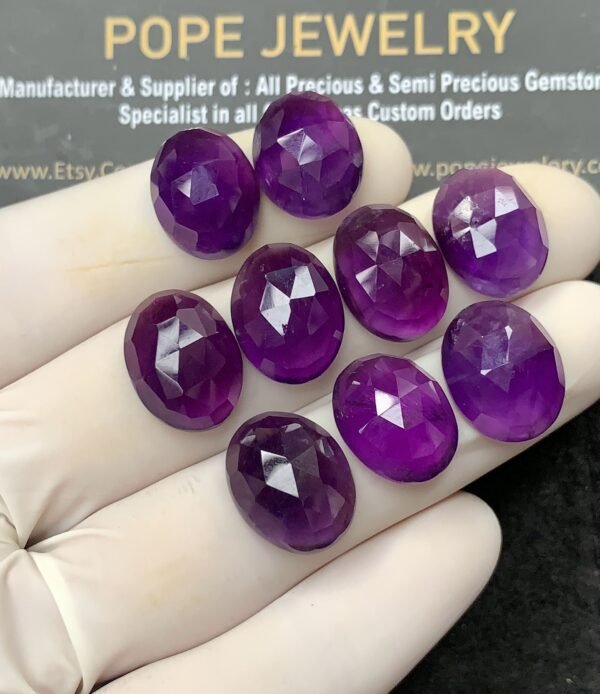 Natural Amethyst Gemstone Rose Cut Oval Cabochon High Quality Loose Gemstones For Jewelry Making 12x15 MM Size 9 Pcs SM24581