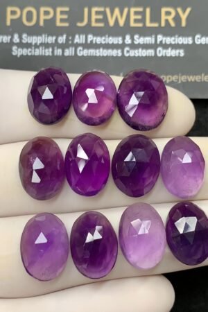 Natural Amethyst Gemstone Rose Cut Oval Cabochon High Quality Loose Gemstones For Jewelry Making 14x16 MM Size 11 Pcs SM24583