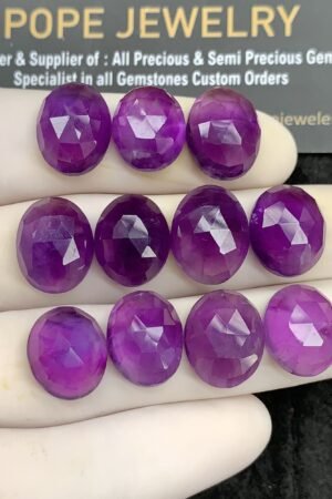 Natural Amethyst Gemstone Rose Cut Oval Cabochon High Quality Loose Gemstones For Jewelry Making 13-15 MM Size 11 Pcs SM24584
