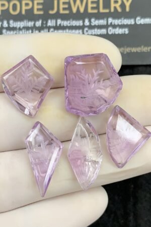 Natural Amethyst Gemstone Hand Carved Fancy Cabochon High Quality Loose Gemstones For Jewelry Making 17-20 MM Size 5 Pcs SM24586