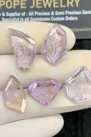 Natural Amethyst Gemstone Hand Carved Fancy Cabochon High Quality Loose Gemstones For Jewelry Making 17-20 MM Size 5 Pcs SM24587