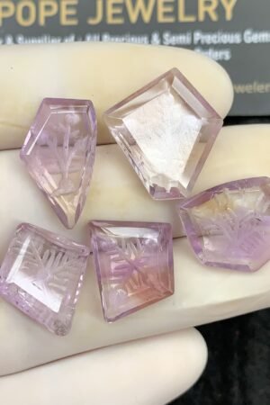 Natural Amethyst Gemstone Hand Carved Fancy Cabochon High Quality Loose Gemstones For Jewelry Making 17-20 MM Size 5 Pcs SM24590