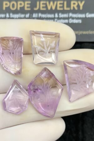 Natural Amethyst Gemstone Hand Carved Fancy Cabochon High Quality Loose Gemstones For Jewelry Making 15-22 MM Size 5 Pcs SM24593