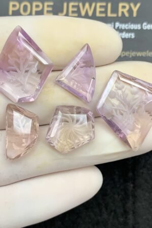 Natural Amethyst Gemstone Hand Carved Fancy Cabochon High Quality Loose Gemstones For Jewelry Making 15-25 MM Size 5 Pcs SM24594