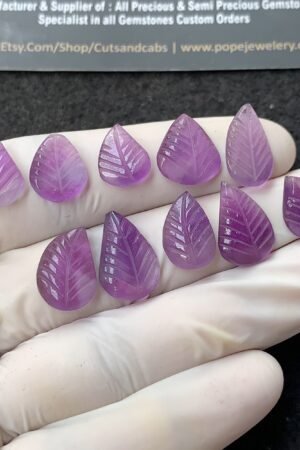 Natural Amethyst Gemstone Hand Carved Leaf Shape Cabochon High Quality Loose Gemstones For Jewelry Making 11-16 MM Size 10 Pcs V2775