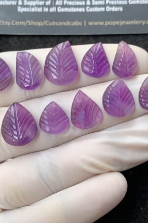 Natural Amethyst Gemstone Hand Carved Leaf Shape Cabochon High Quality Loose Gemstones For Jewelry Making 12-16 MM Size 10 Pcs V2777