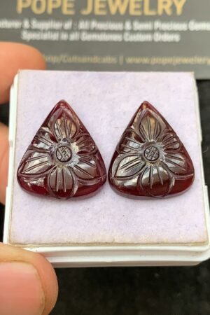 Natural Garnet Gemstone Hand Carved Pear Shape Cabochon High Quality Loose Gemstones For Jewelry Making 17x21 MM Size 1 Pair SM24619