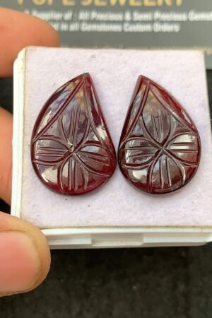 Natural Garnet Gemstone Hand Carved Fancy Shape Cabochon High Quality Loose Gemstones For Jewelry Making 17x26 MM Size 1 Pair SM24623