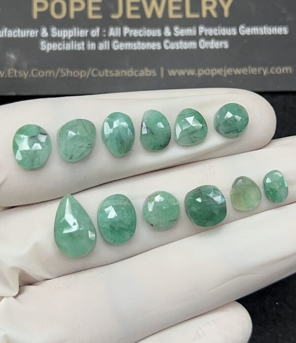 Natural Emerald Gemstone Rose Cut Mix Shape Cabochon High Quality Loose Gemstones For Jewelry Making 7-13 MM Size 12 Pcs V2555