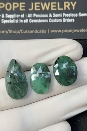 Natural Emerald Gemstone Rose Cut Mix Shape Cabochon High Quality Loose Gemstones For Jewelry Making 17-22 MM Size 3 Pcs V2558