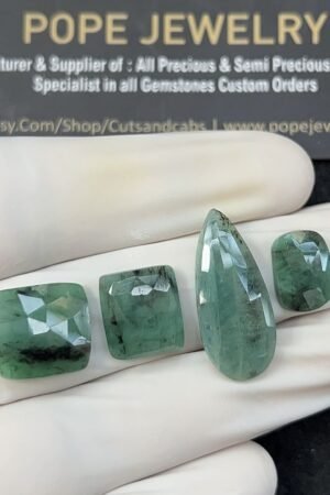 Natural Emerald Gemstone Rose Cut Mix Shape Cabochon High Quality Loose Gemstones For Jewelry Making 12-25 MM Size 4 Pcs V2559