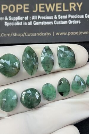 Natural Emerald Gemstone Rose Cut Mix Shape Cabochon High Quality Loose Gemstones For Jewelry Making 9-16 MM Size 10 Pcs V2560