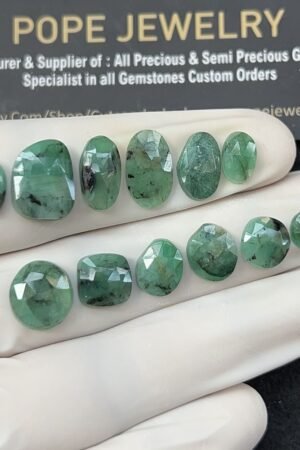 Natural Emerald Gemstone Rose Cut Mix Shape Cabochon High Quality Loose Gemstones For Jewelry Making 7-13 MM Size 12 Pcs V2561
