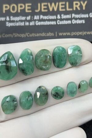Natural Emerald Gemstone Rose Cut Mix Shape Cabochon High Quality Loose Gemstones For Jewelry Making 6-14 MM Size 12 Pcs V2562