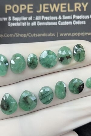 Natural Emerald Gemstone Rose Cut Mix Shape Cabochon High Quality Loose Gemstones For Jewelry Making 6-11 MM Size 12 Pcs V2564