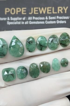 Natural Emerald Gemstone Rose Cut Mix Shape Cabochon High Quality Loose Gemstones For Jewelry Making 6-14 MM Size 12 Pcs V2565
