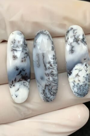 Natural Dendrite opal Gemstone Rose Cut Oval Shape High Quality Loose Gemstones For Jewelry Making 31x10 MM Size 3 Pcs V2512
