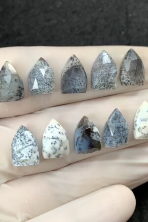 Natural Dendrite Opal Gemstone Rose Cut Fancy Shape Cabochon High Quality Loose Gemstones For Jewelry Making 11-12 MM Size 10 Pcs SM2518