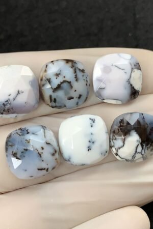 Natural Dendrite Opal Gemstone Rose Cut Cushion Shape Cabochon High Quality Loose Gemstones For Jewelry Making 14 MM Size 6 Pcs SM2519