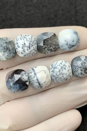 Natural Dendrite Opal Gemstone Rose Cut Cushion Shape Cabochon High Quality Loose Gemstones For Jewelry Making 12 MM Size 8 Pcs SM2520