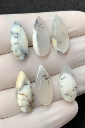 Natural Dendrite Opal Gemstone Rose Cut Pear Shape Cabochon High Quality Loose Gemstones For Jewelry Making 20x8 MM Size 6 Pcs SM2525