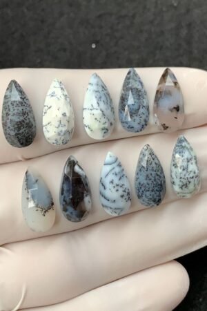 Natural Dendrite Opal Gemstone Rose Cut Pear Shape Cabochon High Quality Loose Gemstones For Jewelry Making 15x7 MM Size 10 Pcs SM2526