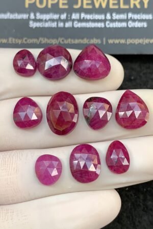 Natural Ruby Gemstone Rose Cut Mix Shape Cabochon High Quality Loose Gemstones For Jewelry Making 9-14 MM Size 10 Pcs V2570