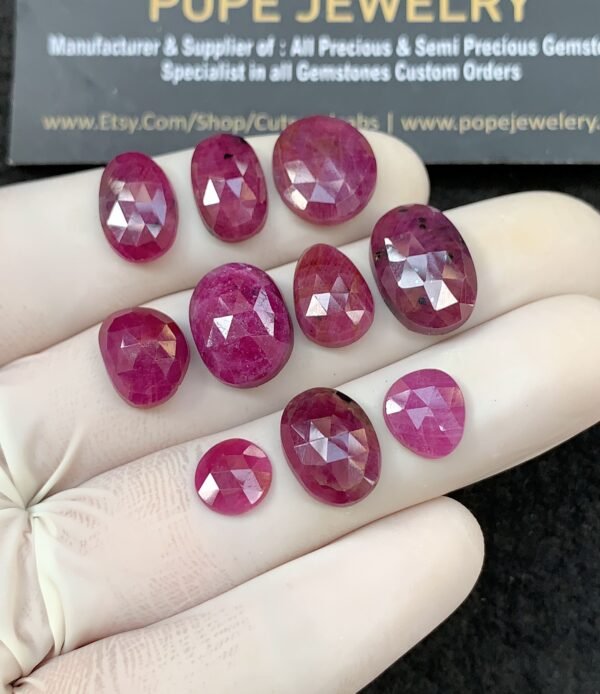 Natural Ruby Gemstone Rose Cut Mix Shape Cabochon High Quality Loose Gemstones For Jewelry Making 8-15 MM Size 10 Pcs V2571 - Image 2