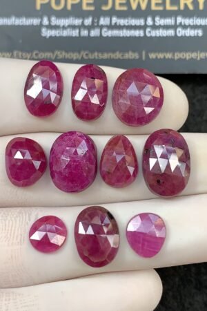 Natural Ruby Gemstone Rose Cut Mix Shape Cabochon High Quality Loose Gemstones For Jewelry Making 8-15 MM Size 10 Pcs V2571
