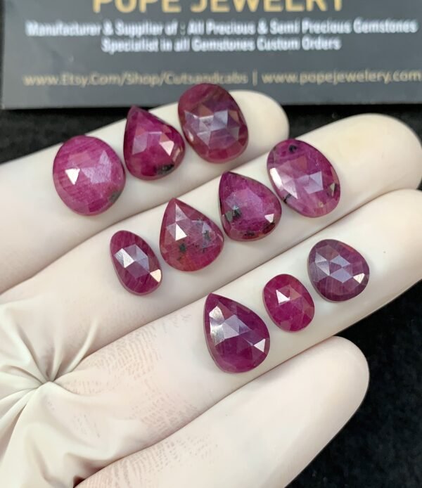 Natural Ruby Gemstone Rose Cut Mix Shape Cabochon High Quality Loose Gemstones For Jewelry Making 9-14 MM Size 10 Pcs V2574 - Image 2