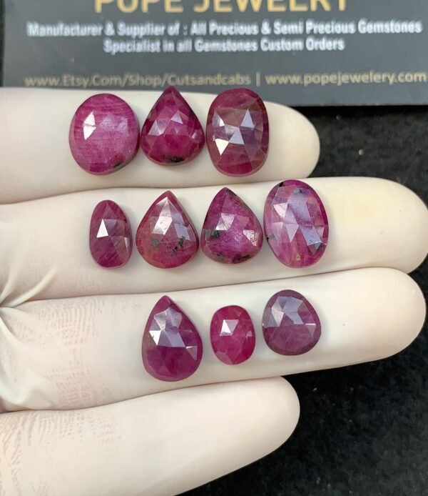 Natural Ruby Gemstone Rose Cut Mix Shape Cabochon High Quality Loose Gemstones For Jewelry Making 9-14 MM Size 10 Pcs V2574