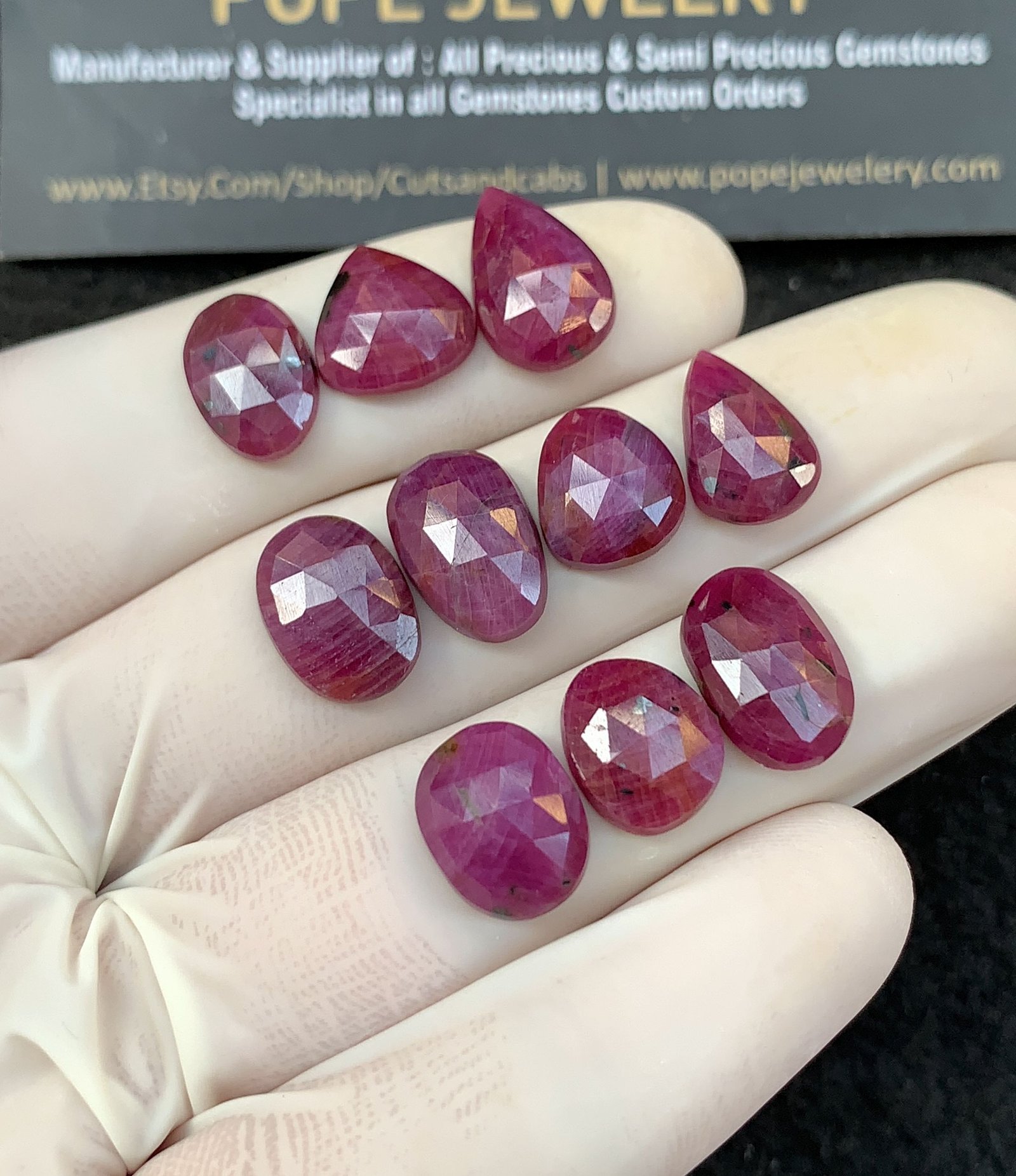 Natural Ruby Gemstone Rose Cut Mix Shape Cabochon High Quality Loose Gemstones For Jewelry Making 10-14 MM Size 10 Pcs V2578 - Image 2