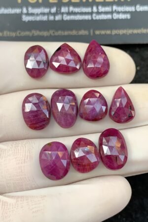 Natural Ruby Gemstone Rose Cut Mix Shape Cabochon High Quality Loose Gemstones For Jewelry Making 10-14 MM Size 10 Pcs V2578