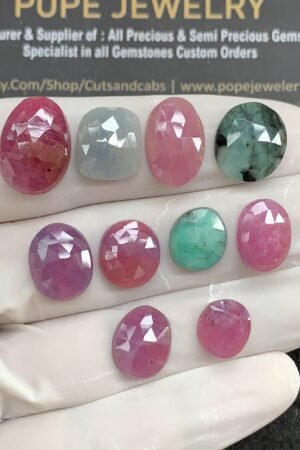 Natural Mix Sapphire Gemstone Rose Cut Mix Cabochon High Quality Loose Gemstones For Jewelry Making 10-16 MM Size 10 Pcs V2579