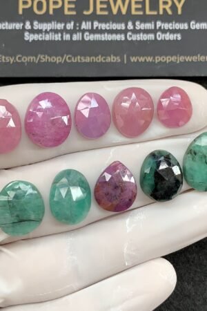 Natural Mix Sapphire Gemstone Rose Cut Mix Cabochon High Quality Loose Gemstones For Jewelry Making 11-16 MM Size 10 Pcs V2581