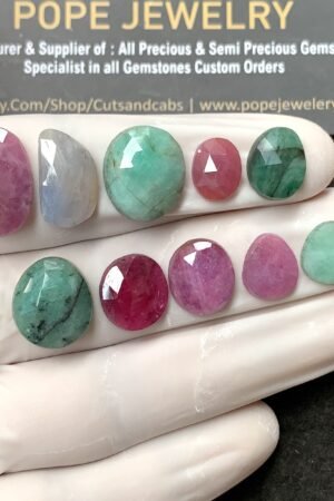Natural Mix Sapphire Gemstone Rose Cut Mix Cabochon High Quality Loose Gemstones For Jewelry Making 10-16 MM Size 10 Pcs V2582