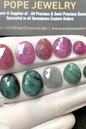 Natural Mix Sapphire Gemstone Rose Cut Mix Cabochon High Quality Loose Gemstones For Jewelry Making 9-15 MM Size 10 Pcs V2583