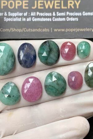 Natural Mix Sapphire Gemstone Rose Cut Mix Cabochon High Quality Loose Gemstones For Jewelry Making 10-17 MM Size 10 Pcs V2587