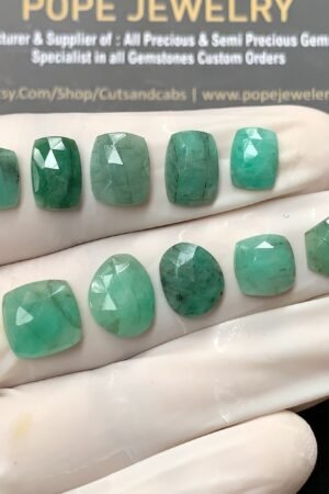 Natural Emerald Gemstone Rose Cut Mix Cabochon High Quality Loose Gemstones For Jewelry Making 8-11 MM Size 10 Pcs V2589