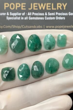 Natural Emerald Gemstone Rose Cut Mix Cabochon High Quality Loose Gemstones For Jewelry Making 9-13 MM Size 10 Pcs V2590