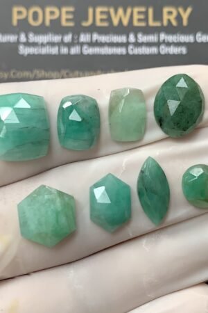 Natural Emerald Gemstone Rose Cut Mix Cabochon High Quality Loose Gemstones For Jewelry Making 9-13 MM Size 8 Pcs V2591