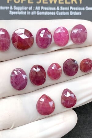 Natural Ruby Gemstone Rose Cut Mix Shape Cabochon High Quality Loose Gemstones For Jewelry Making 8-14 MM Size 12 Pcs V2594